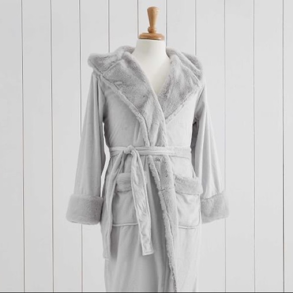 Pottery Barn Intimates & Sleepwear Pottery Barn J Monogrammed Grey Alpaca Faux Fur Bathrobe